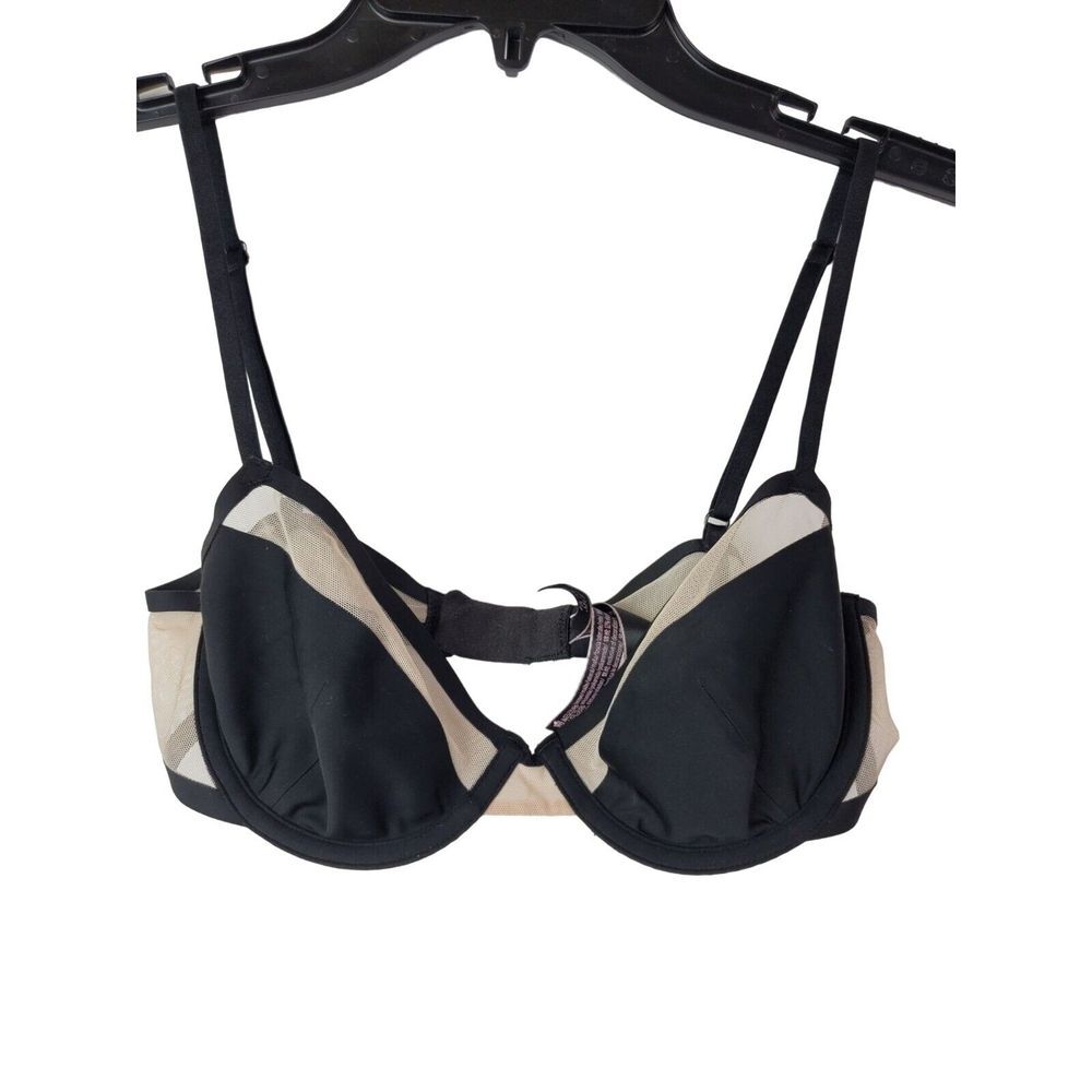 NWOT Victoria's Secret Luxe Lingerie‎ Unlined Demi Bra Black Nude Mesh 32D